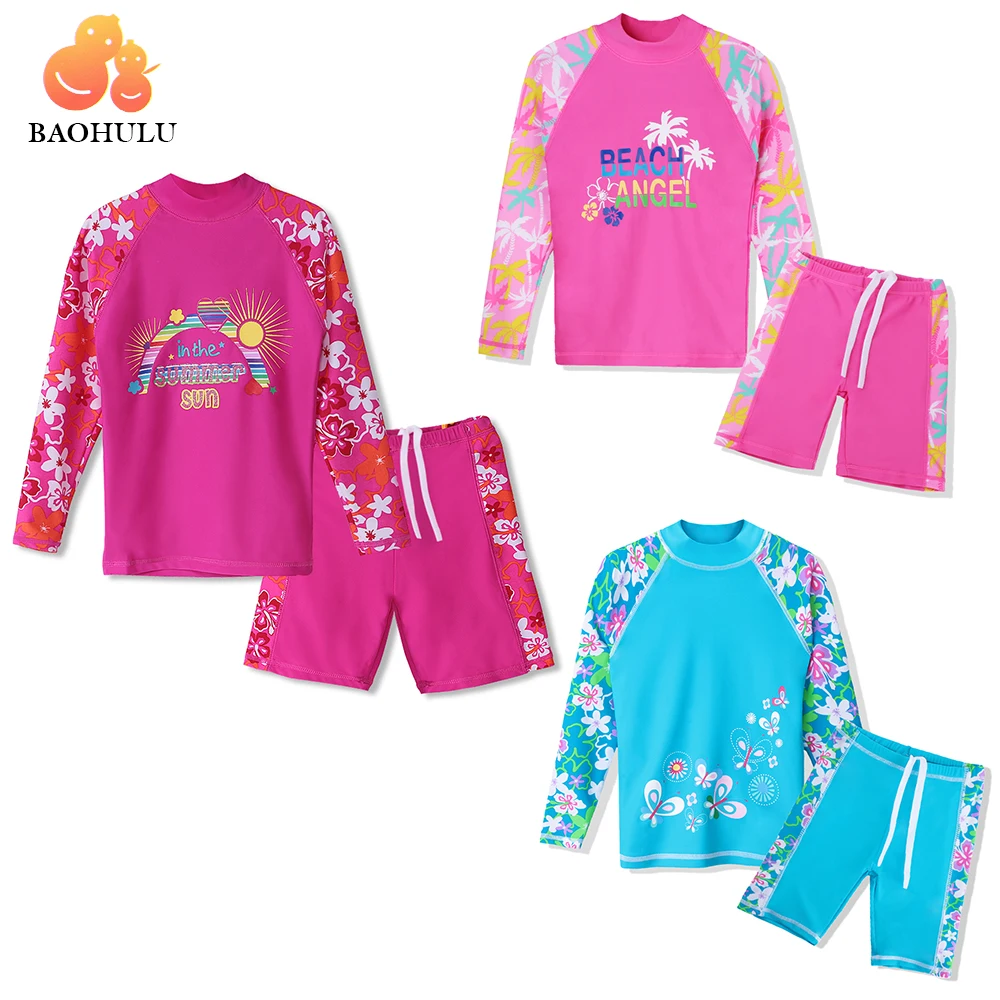 

BAOHULU COCO Tree Swim suit Long Sleeve Rash Guards Swimsuits UPF 50+ UV Protective Swimwear Sun Block Bathing Suit for girls