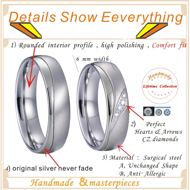 Mens Wedding Rings Pair Valentine Anniversary Gift Silver Color Alliances Jewelry Engagement Band Couple Rings for women