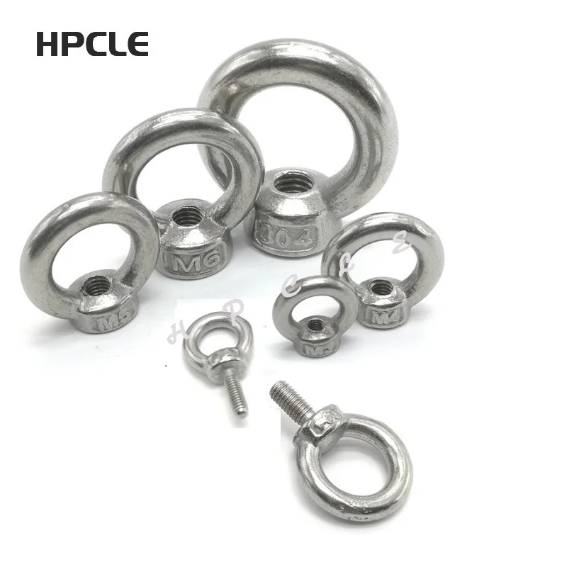 

2PCS M3 M4 M5 M6 M8 304 Lifting eye bolts DIN580 and Eye Nut BIN582 Marine Lifting Ring Nut Loop Hole for Cable Rope Lifting