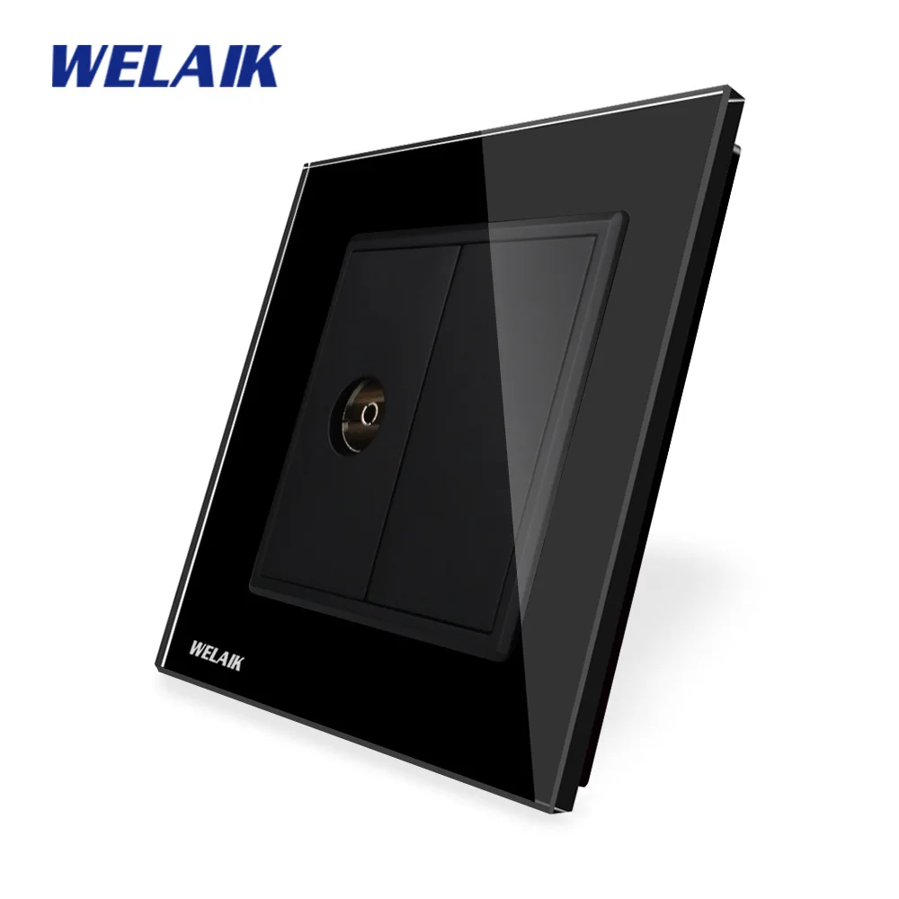 WELAIK Хрустальная панель 1 рамка европейская настенная розетка ТВ A18 TV W/B|glass socket eu|wall