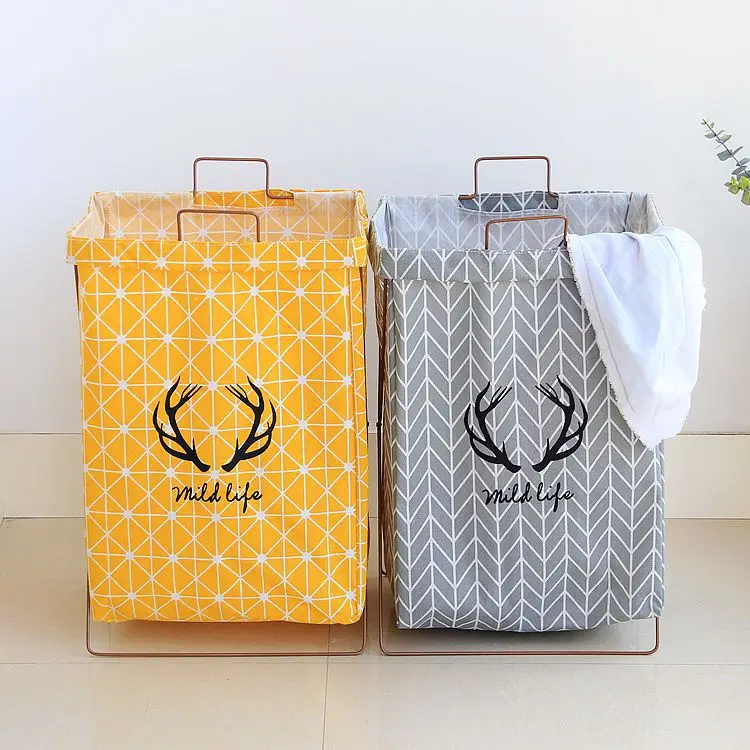 

37*25*66CM Folding Storage Iron Stents Barrel Household Dirty Clothes Foldable Storage Basket Storage Arrow Pattern