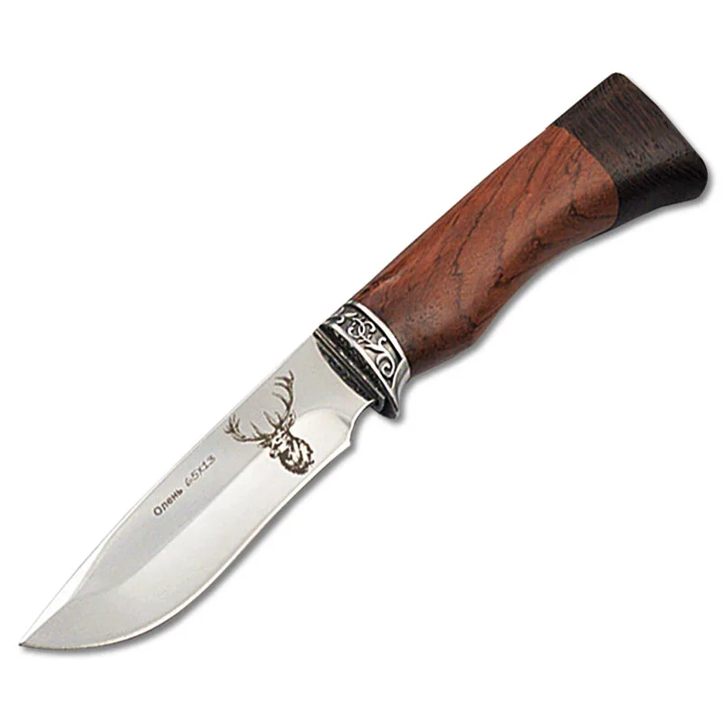 

Mengoing 440 Stainless Steel Wild Deer Fixed Blade Knife Survival Splice Wood Grain Handle Camping Knife Tools