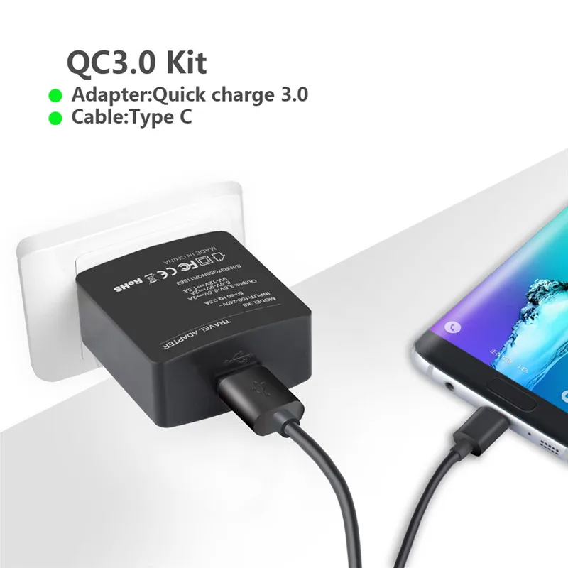 

2019 New chaeger Quick Charge 3.0 Wall Charger with USB-C Type C Cable for sony Xperia XZ/Oneplus 3T for iphone for samsung