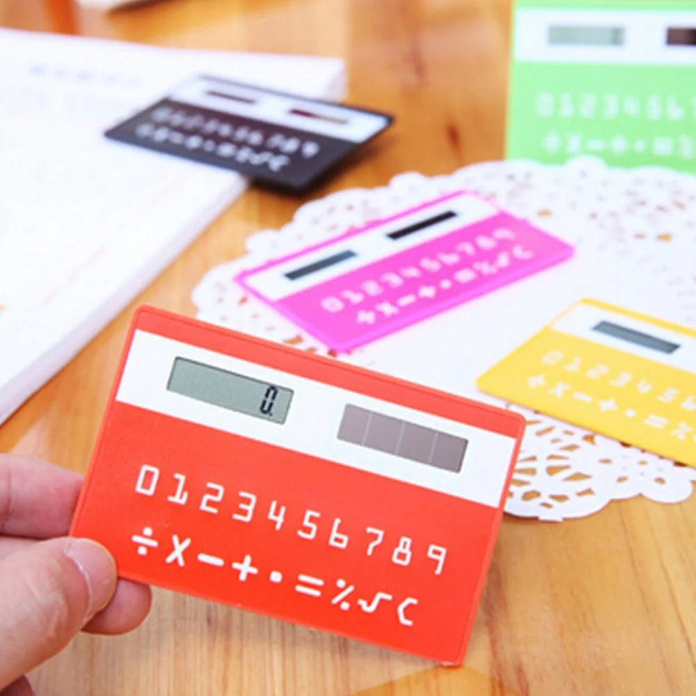 

1pc Portable Calculator Mini Handheld Ultra-thin Card Stationery Card Calculator Solar Power Small Slim Travel Pocket Calculator