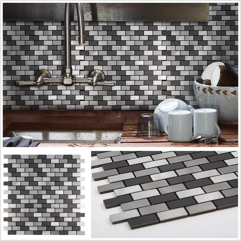 DIY Art 3D Peel and Stick Metal Mosaic Wall Tiles 12X12 Inch Fireproof