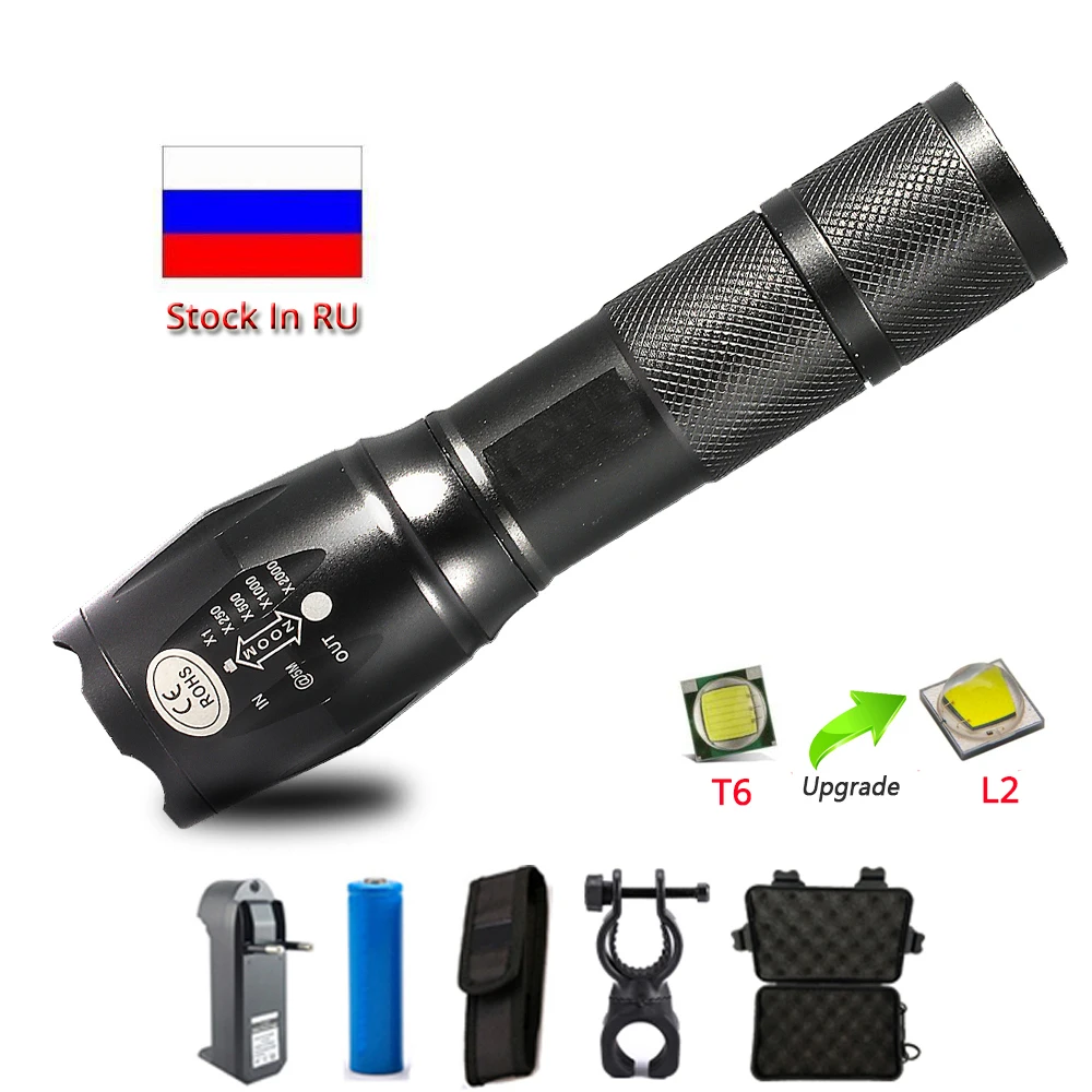 

8000LM L2 T6 Tactical LED Flashlight Torch Zoomable Flash Light Lamp Lantern Rechargeable 18650 Battery Flashlights by 3xAAA