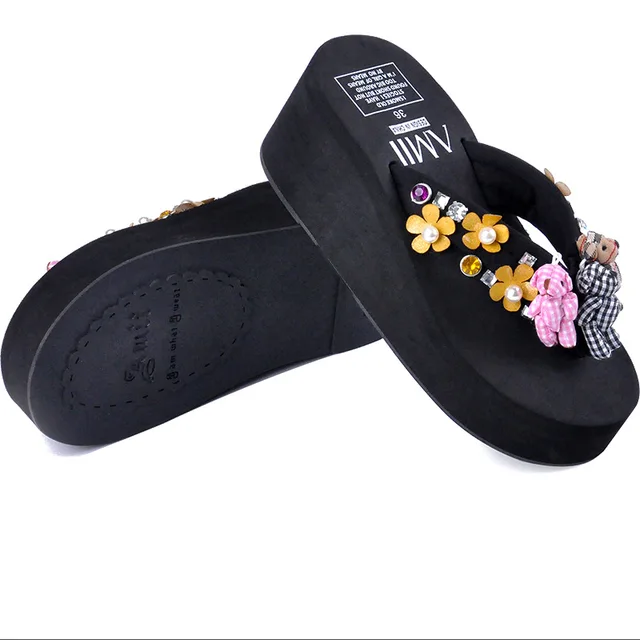 women slippers bear flower pattern stylish outdoor flats shoes woman