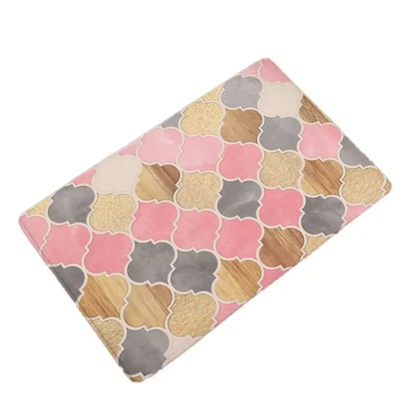 

Creative Geometry Flowers Print Flannel Doormat Kitchen Carpets Bedroom Rugs Bathroom Anti-slip Mats Home Decor