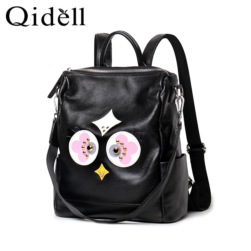 

2018 New Arrival Genuine Leather Backpacks with Animal Pattern Big Owl Eyes Image on the Positive Side/ Backpack Women Fashion