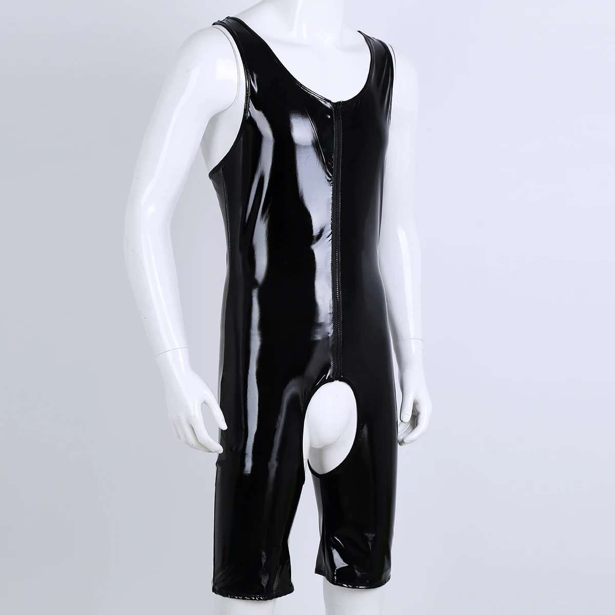 Mens Lingerie Latex Teddies Catsuit Gay Patent Leather Sexy Bodysuit Wetlook with Zipper Sissy Crotchless Cut Out Body Stocking,men bodysuit jumpsuit,men lingerie underwear