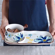 EECAMAIL керамическая посуда креативная миска для супа ретро набор столовых приборов блюдо для завтрака с ручкой чаша молочная Чашка Поднос два комплекта еды Пара