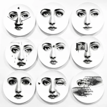 

New Lady portrait decorative wall hanging plate retro white black kitchen bar living room Nordic style round dish decor hotsale