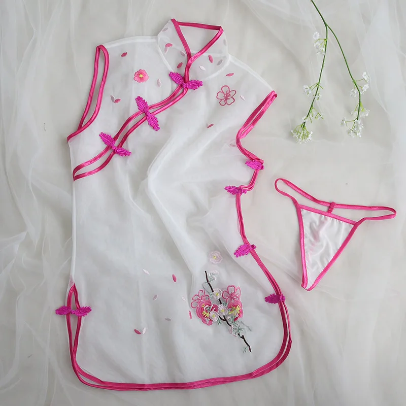 Feeetmoi Chinese Cheongsam Babydoll Sexy Lingerie Women Flower Embroidery Solid Transparent Lingerie Sexy Hot Erotic Costumes Feeetmoi Chinese Cheongsam Babydoll Sexy Lingerie Women Flower Embroidery Solid Transparent Lingerie Sexy Hot Erotic Costumes