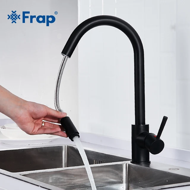 Best Price Frap Hot And Cold Water Kitchen Faucet Black Oil Brush Sink Mixer Tap 360 Degree Rotation Pull Out Mixer Kitchen Taps Y40070-1