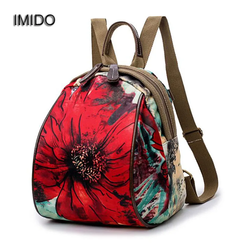 IMIDO, женские рюкзаки, женские дорожные сумки, Цветочный рюкзак, маленькая сумка на плечо, Студенческая школьная сумка, брезентовый ремень, bolsas SLD141