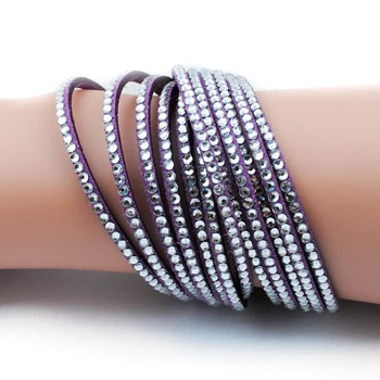 Многослойный браслет с кристаллами, стразы, шикарный роскошный браслет, двойной кожаный браслет, Pulseiras Femininas - Окраска металла: purple
