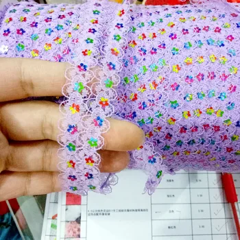 

1M Latest Lace Embroidery Organza Sequin Fabric Trim Ribbon Sewing Accessories Sequin Lace Tulle Guipure Multicolor Sequins RT47