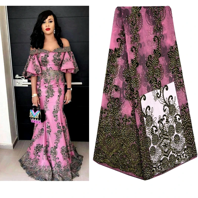 

Beautiful African Lace Fabric 2018 High Quality Lace Polyester Embroidered French Cord Lace Fabric For Party/Wedding Dress A697