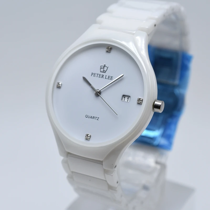 Питер ли высокое качество классические белые керамические мужские часы лучший бренд класса люкс Элегантные Бизнес Кварцевые часы мужские часы модные часы