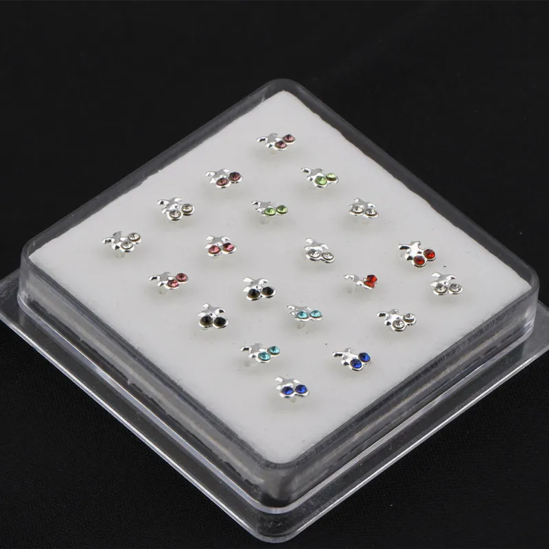 

925 Sterling Silver Colorful Zircon Crystal Lovely Cherry Nose Stud Body Jewelry for Women Girls Set Piercing Accessories Bijoux