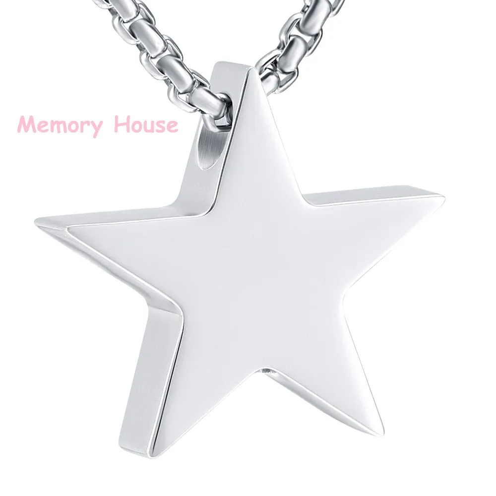 

IJD8453 Shiny Polished Stainless Steel Star Cremation Necklaces -Free Engraving Keepsake Urn Pendant Jewelry For Memorial Ashes