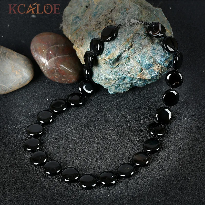

KCALOE Black Onyx Fashion Necklaces For Women 2017 New Jewelry Round Design Handmade Natural Stone Vintage Necklace Colar