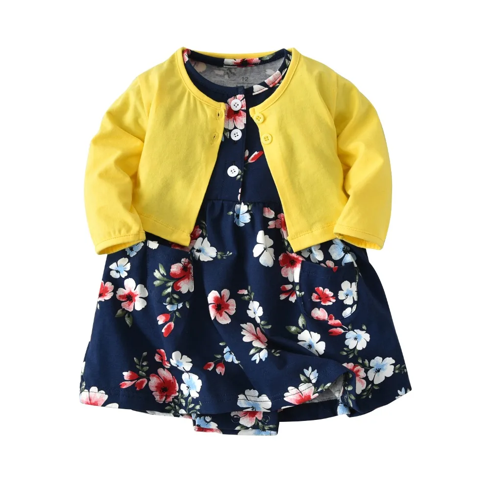 

Cotton baby girls clothing sets Flower print skirt 2 pcs set High quality girl long sleeve jacket+skirt suit within 2 years old