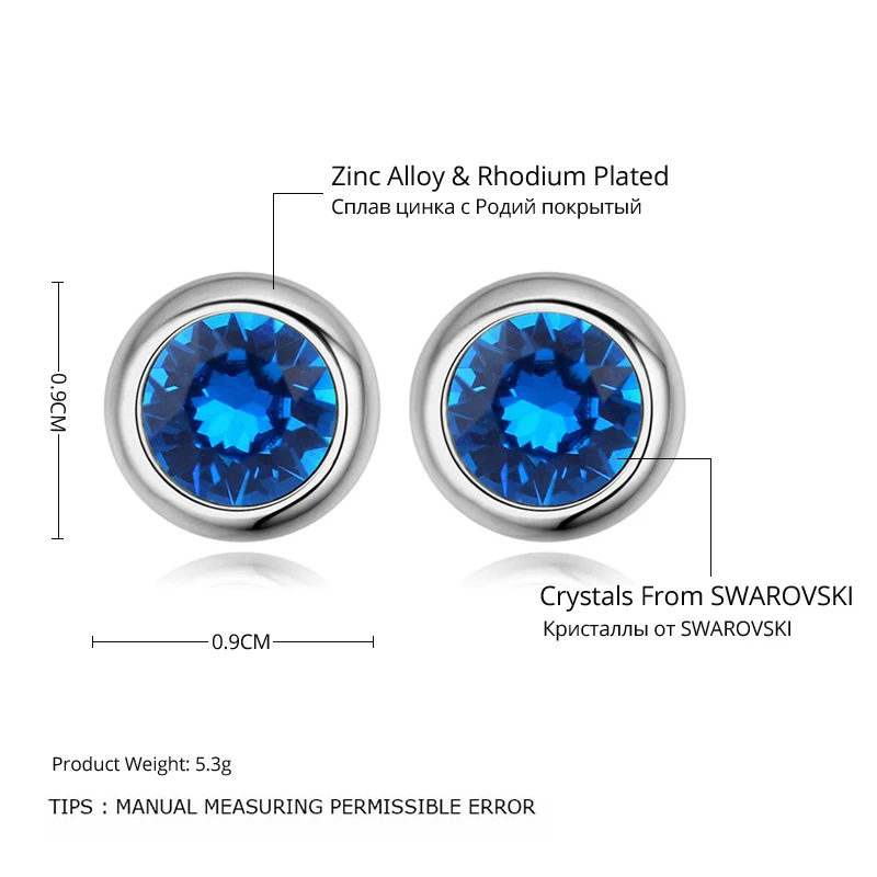 Простые круглые серьги-гвоздики С Оригинальными кристаллами SWAROVSKI Модные Серьги серебряного цвета вечерние ювелирные изделия подарок для женщин