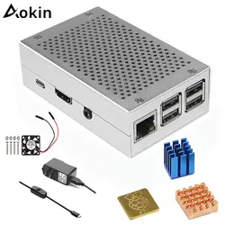 Aokin Алюминий Корпус серебристый металл + 5 В/3,3 В Вентилятор охлаждения с шурупы корпус теплоотвода комплект для Raspberry Pi 3 Model B