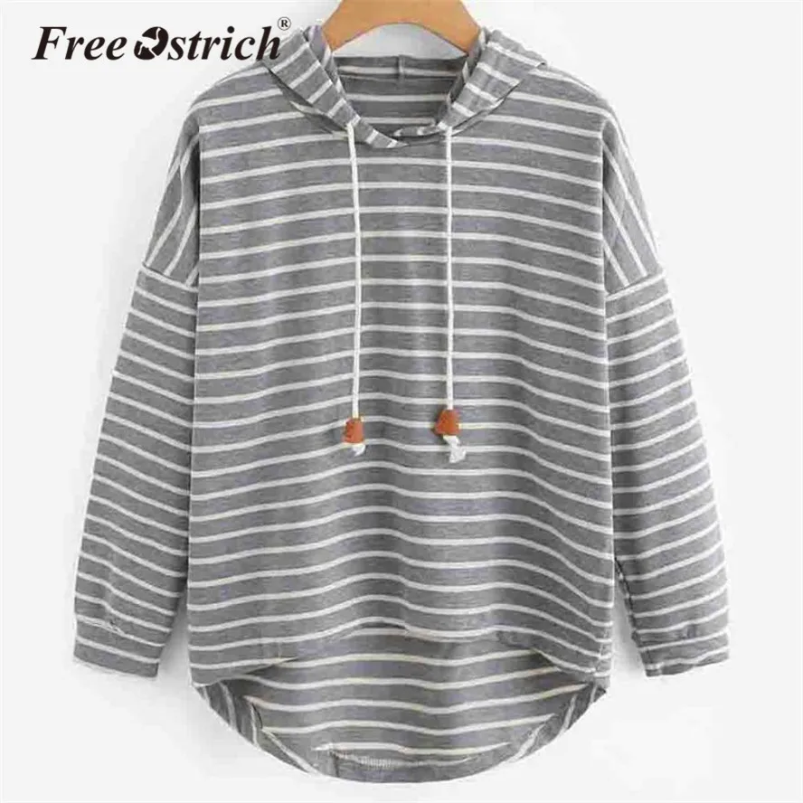 شحن النعامة النساء مقنعين البلوز مخطط طباعة كم طويل البلوز البلوز قمم Moletom Sudadera موهير Oct16