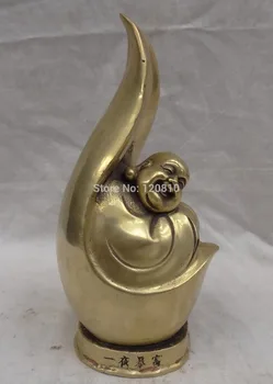 

9" Chinese Brass Buddhism YiYe BaoFu Leaf Happy Laughing Maitreya Buddha Statue