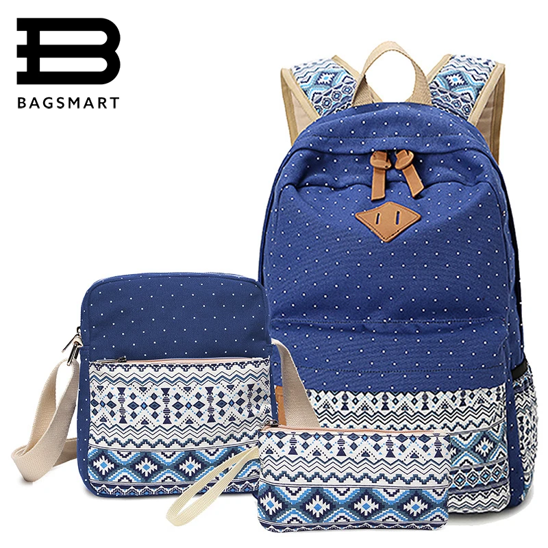 BAGSMART 3 PCS/Set Women Canvas Printing Backpack School Bags for Teenage Girl Cute Bookbags Laptop Backpacks Female Bagpack bookbags-for-girls