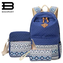 BAGSMART 3 Шт./компл. Женщины Холст Печати Рюкзак Школьные Сумки для Подростков Девушка Милые Bookbags Ноутбук Рюкзаки Женщины Bagpack