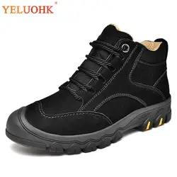 38-45 мужские ботинки из натуральной кожи высокого качества Зимняя обувь мужские плюшевые теплые зимние ботинки мужские черные коричневые