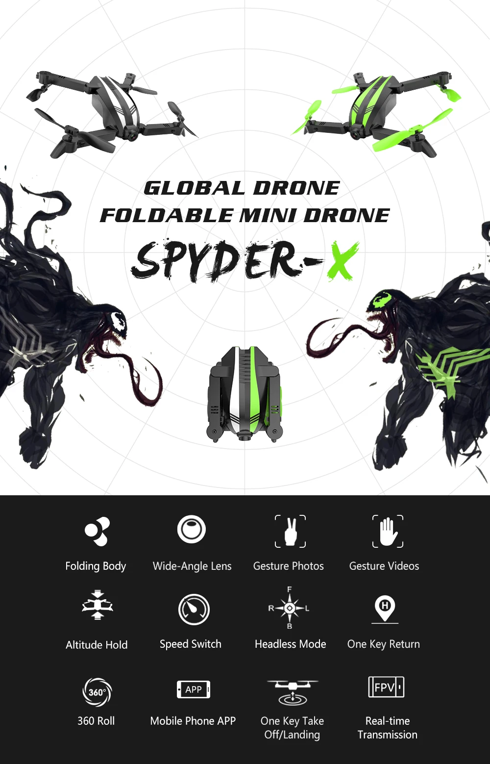 Global Drone SPYDER-X мини-Дрон с камерой Квадрокоптер, Радиоуправляемый вертолет Квадрокоптер Дроны с камерой HD FPV Дрон Игрушки для мальчиков