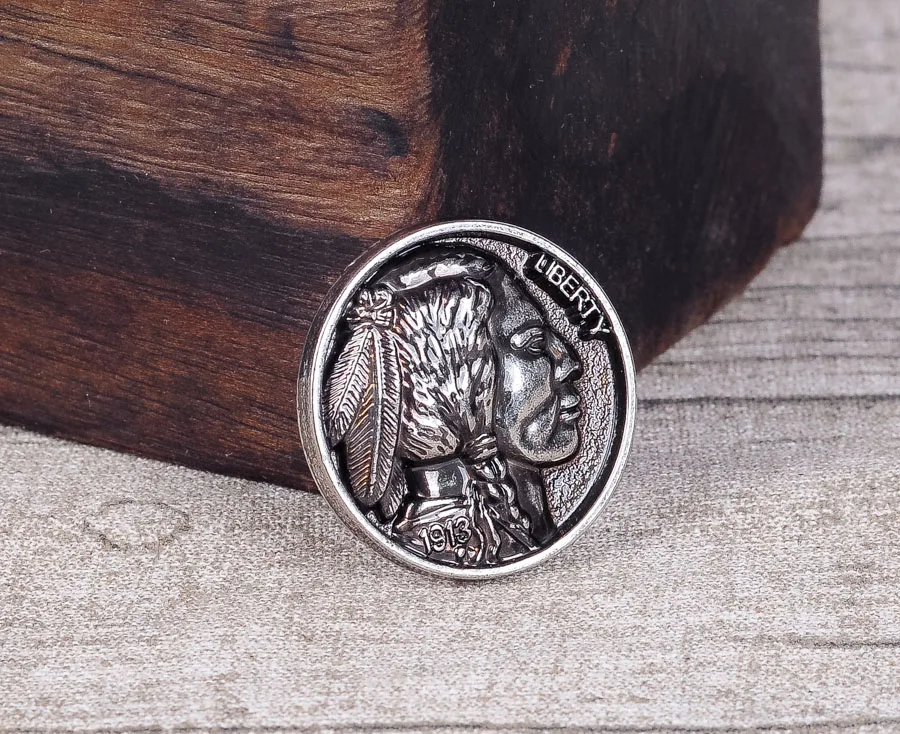 

1-1/4" Set of 5 BUFFALO NICKEL INDIAN HEAD REPRODUCTION COIN CONCHOS screw back