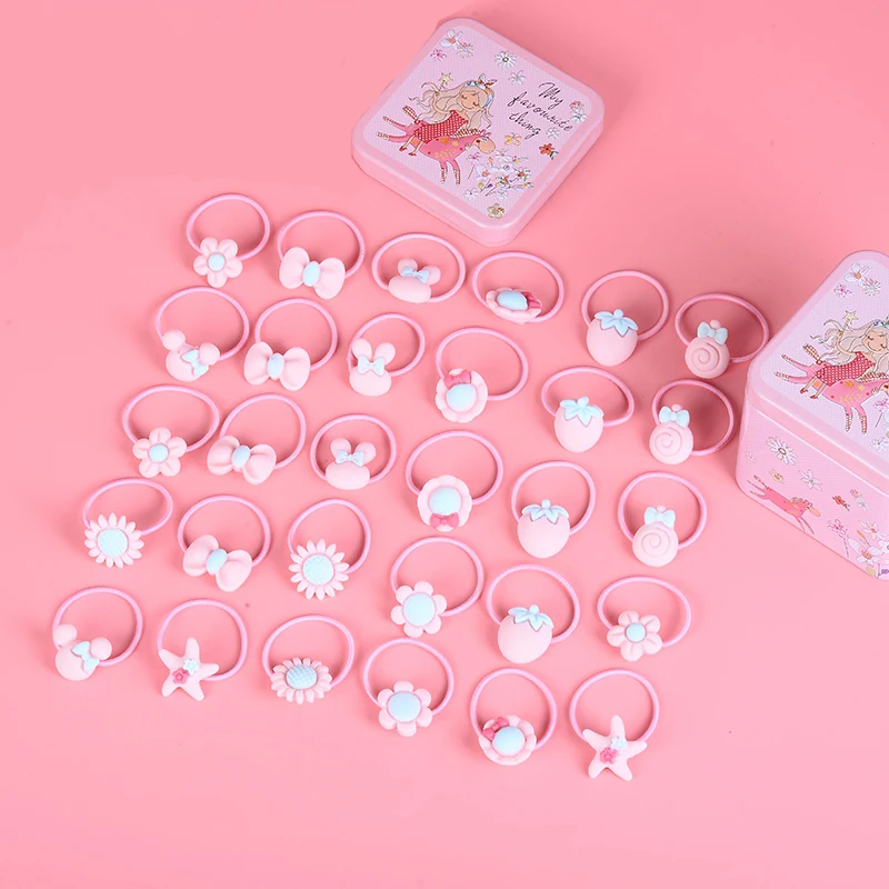 EASYA 30PCS/Box Cute Elastic Hair Rope Colorful Flower Starfish Lollipops Fruit Hair Rings Hairwear Accessories For Children