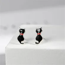 925 пробы серебряные серьги-гвоздики в виде кошки для женщин, свадебный подарок, серьги для пирсинга, модные ювелирные изделия eh1170