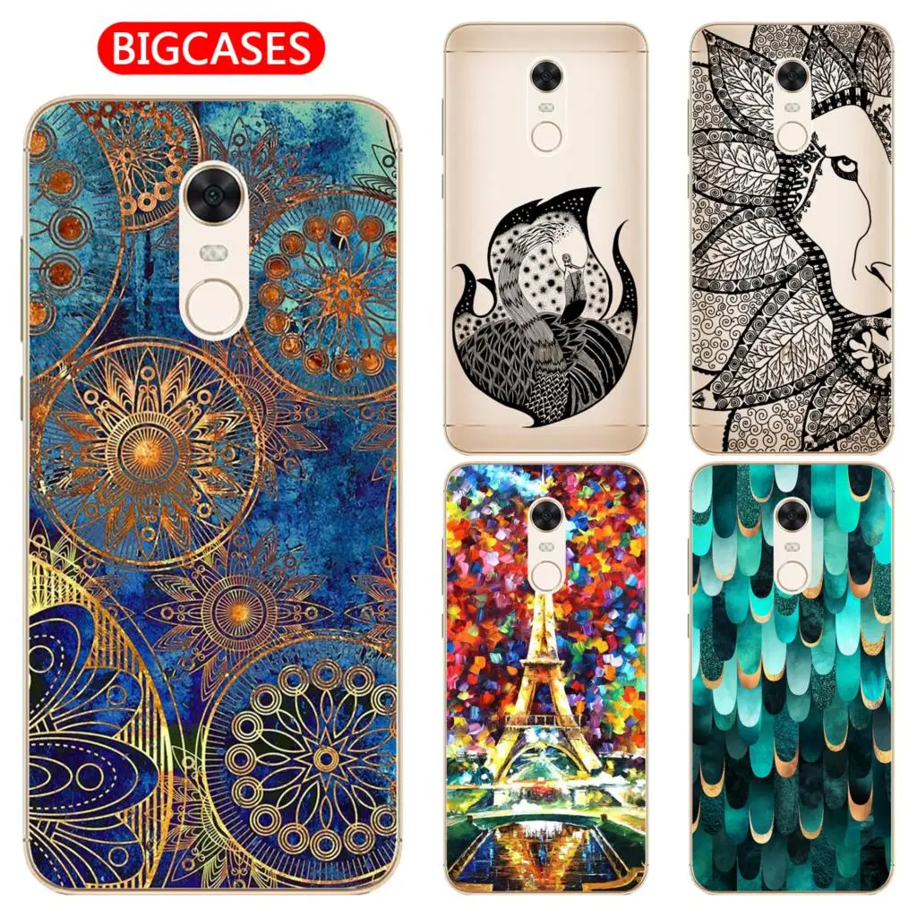For Xiaomi Redmi 5 Plus Case Cover 5.99&quot Soft TPU Silicone Cute Tower Peacock Feather Lion Owl Flamingo Lace Painted Phone |