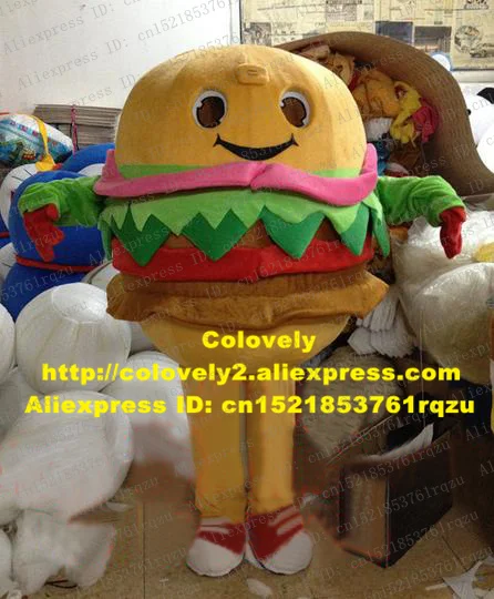 Tasty Brown Hamburger Burger Bun HAM Bread Roll Dinner Mascot Costume Cartoon Character Mascotte Green Vegetable ZZ1908 FS | Тематическая