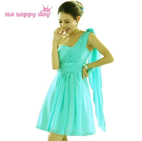 

short bridesmaid dress bridesmaid woman dress sweetheart 2020 green chiffon bridesmaids' bridemaid one shoulder dresses H1596