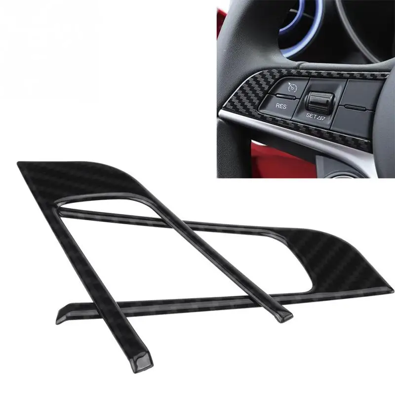 

2pcs Car Interior Steering Wheel Button Decorative Cover Trim Carbon Fiber for Alfa Romeo Stelvio 2017 2018 Giulia 2016-2018