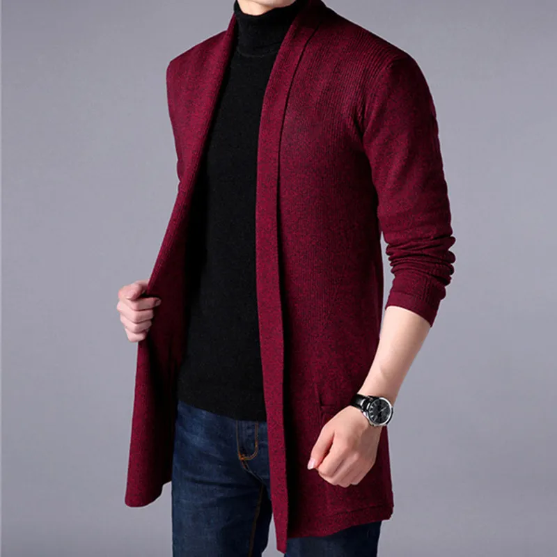 2019 Spring fashion Men's long sweater Long Sleeve Knitting Sweaters Mens Casual black Jacket Red Business Quality coat BZ325 2019 Spring fashion Men's long sweater Long Sleeve Knitting Sweaters Mens Casual black Jacket Red Business Quality coat BZ325