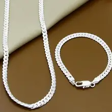 2 шт, 925 пробы, серебряное ожерелье, браслет, ювелирный набор, Дешевые Свадебные вечерние мужские наборы, 6 м, цельное серое модное серебряное ожерелье