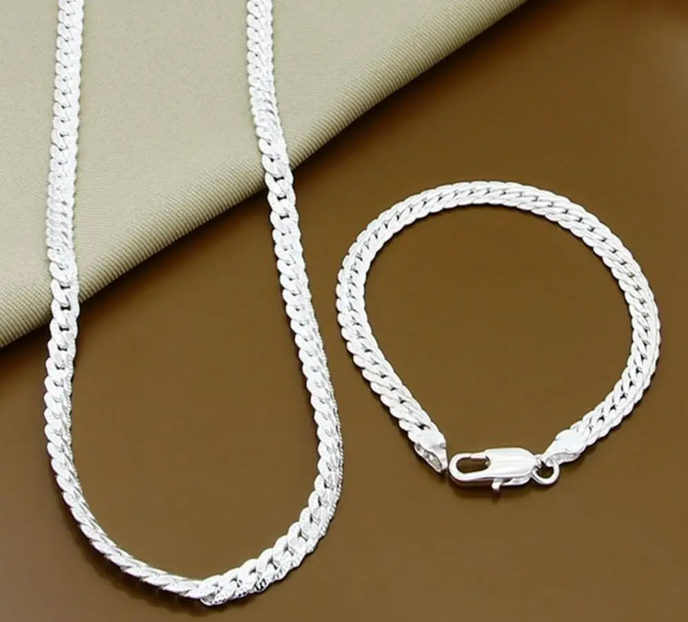 2 Piece silver plated Necklace Bracelet Jewelry Set Cheap Bridal Party Sets Mens 6M Whole Sideway Fashion Silver | Украшения и