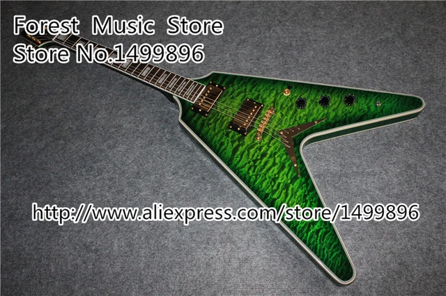 Cheap Top Selling Emerald Green Quilted Flying V Electric Guitarra China OEM Body & Kits Custom Available