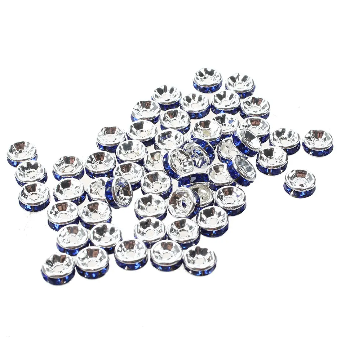 

50PCs Spacer Beads Washers Blue Rhinestone 6mm Dia.
