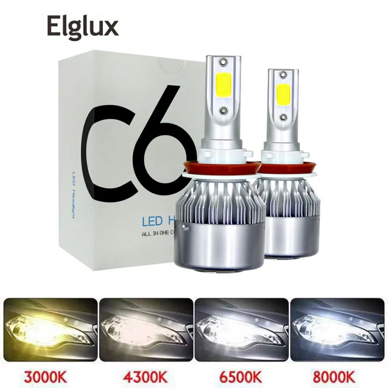 

2 pcs Car Led Headlight Bulbs Lamp H4 H7 H11 72W H8 HB4 H1 H3 HB3 Auto Car High Low Beam 3000K 6000K 8000K 12V Light Source