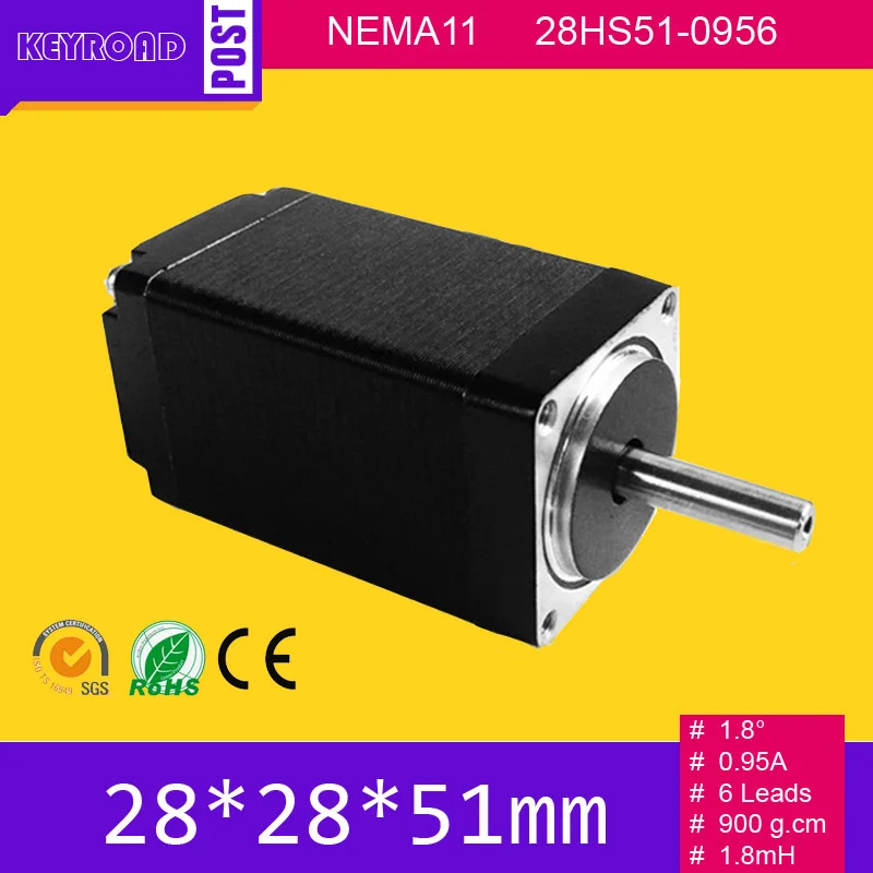 

0.95A 0.9kg.cm NEMA11 28mm 6 Leads Bipolar high precision 28HS51-0956 china cheap 2 phase small stepper motor Free shipping