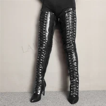 LAIGZEM – cuissardes à talons aiguilles et larges pour femme, cuissardes SEXY à l'entrejambe, au-dessus du genou, grande taille 4-14